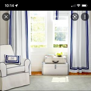 Pottery Barn Harper Blackout curtain with navy ribbon trim- 1 panel